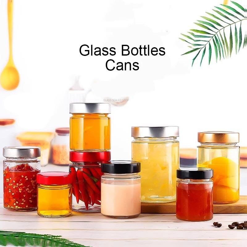 380ml Food grade straight tube honey bottle, glass bottle, can head bottle, round bottle, high lid storage tank