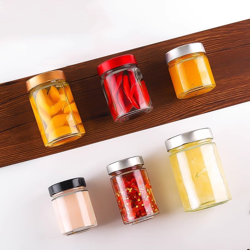 500ml Food grade straight tube honey bottle, glass bottle, can head bottle, round bottle, high lid storage tank