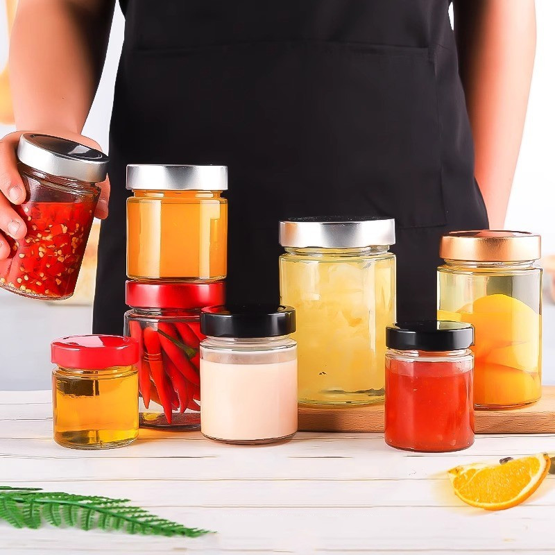 750ml Food grade straight tube honey bottle, glass bottle, can head bottle, round bottle, high lid storage tank
