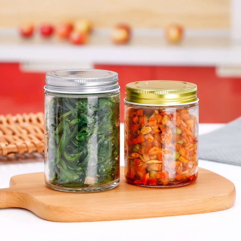 350ml  Straight tube heat-resistant glass jar, jam can, food storage jar, sealed household use