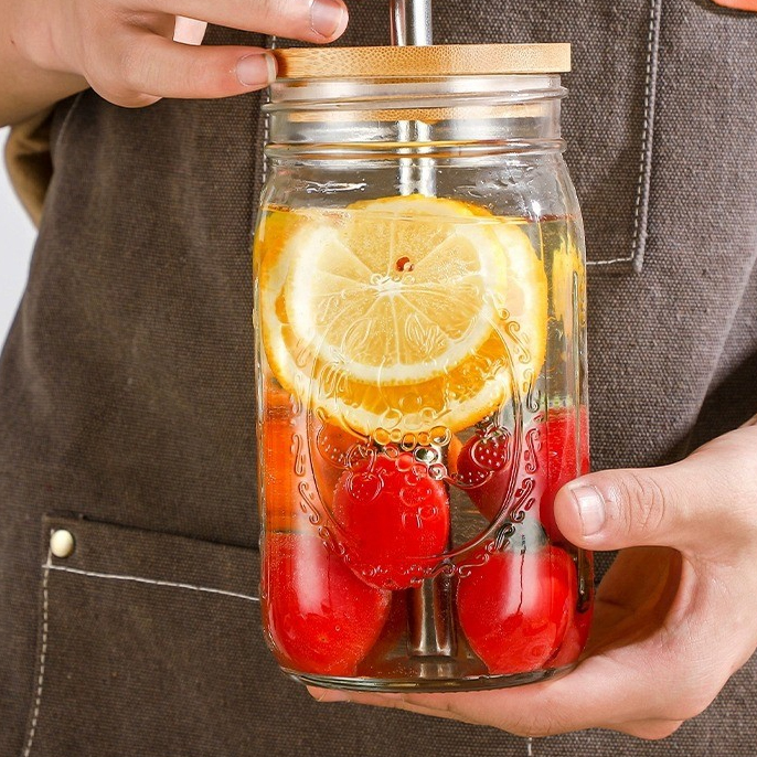 500ml  Straw glass beverage cup, juice cup, cold brew coffee, milk tea, juice beverage bottle, glass cup