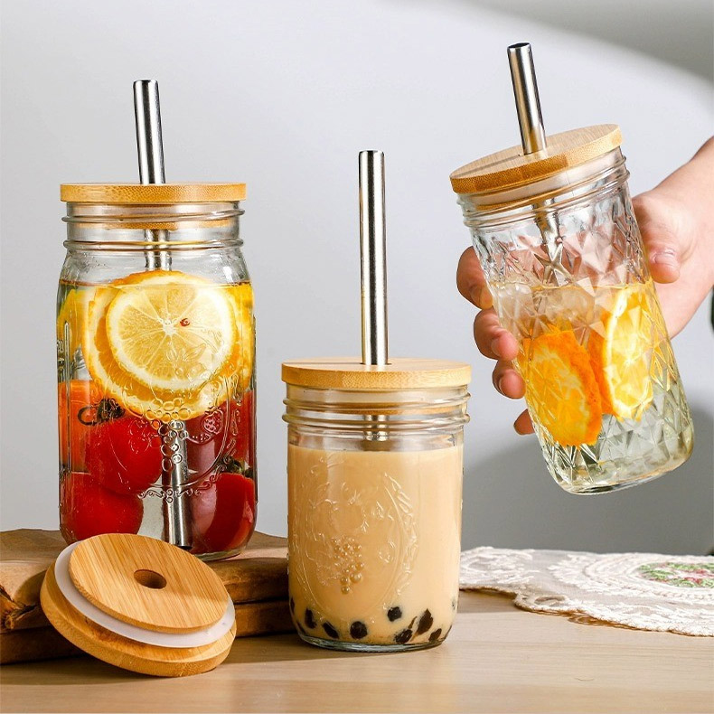 650ml  Straw glass beverage cup, juice cup, cold brew coffee, milk tea, juice beverage bottle, glass cup