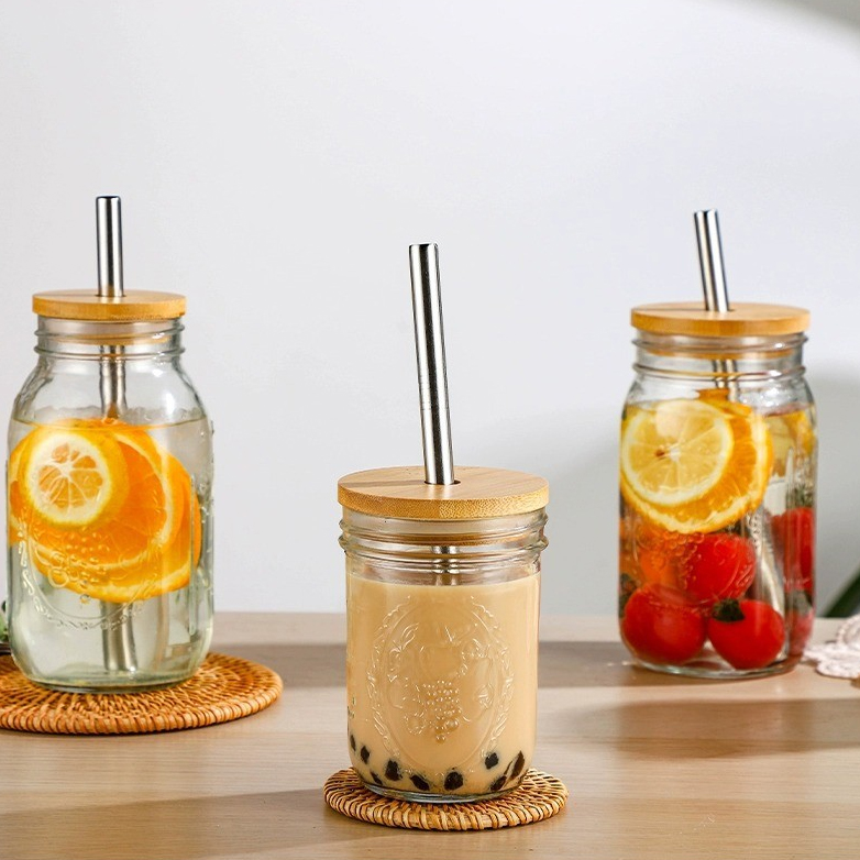730ml  Straw glass beverage cup, juice cup, cold brew coffee, milk tea, juice beverage bottle, glass cup