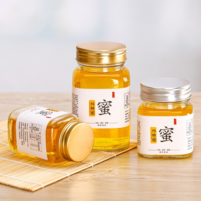 380ml  Wholesale customized square glass jars with lids, food grade jam sealed jars, honey canned cans