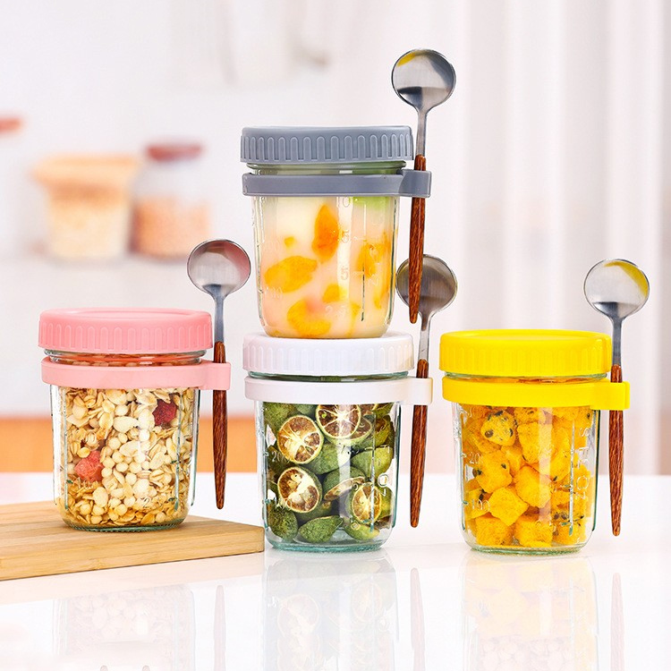 350ml Customized Oat cup, sealed glass cup, portable salad cup with lid, spoon, children's soybean milk yogurt cup with scale