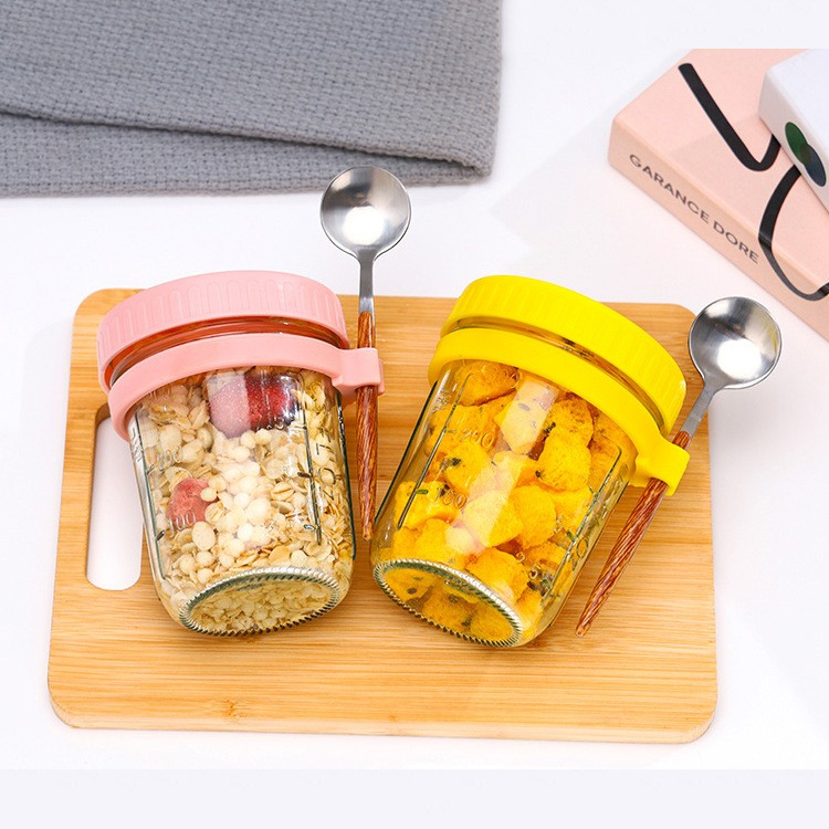 350ml Customized Oat cup, sealed glass cup, portable salad cup with lid, spoon, children's soybean milk yogurt cup with scale