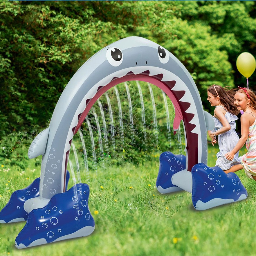 MH871 Inflatable PVC shark spray arch bridge door cartoon outdoor spray arch bridge door summer water play shark arch