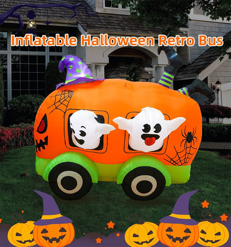 MH880 Halloween Inflatable Ghost Pumpkin Bus Air Model Cartoon Ghost Courtyard Decoration Halloween Outdoor Decoration Air Model