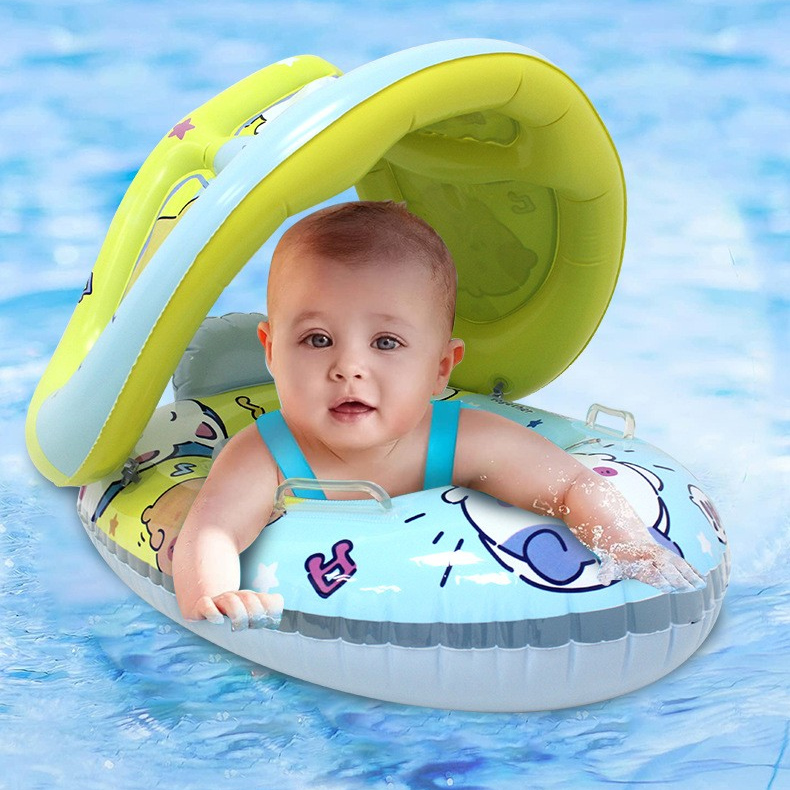 Children's sunshade canopy seat ring swimming ring sunshade small water boat seat ring inflatable belt handle thickened swimming circle