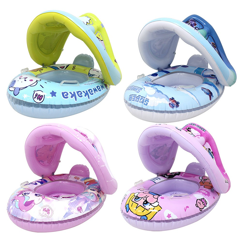 Children's sunshade canopy seat ring swimming ring sunshade small water boat seat ring inflatable belt handle thickened swimming circle